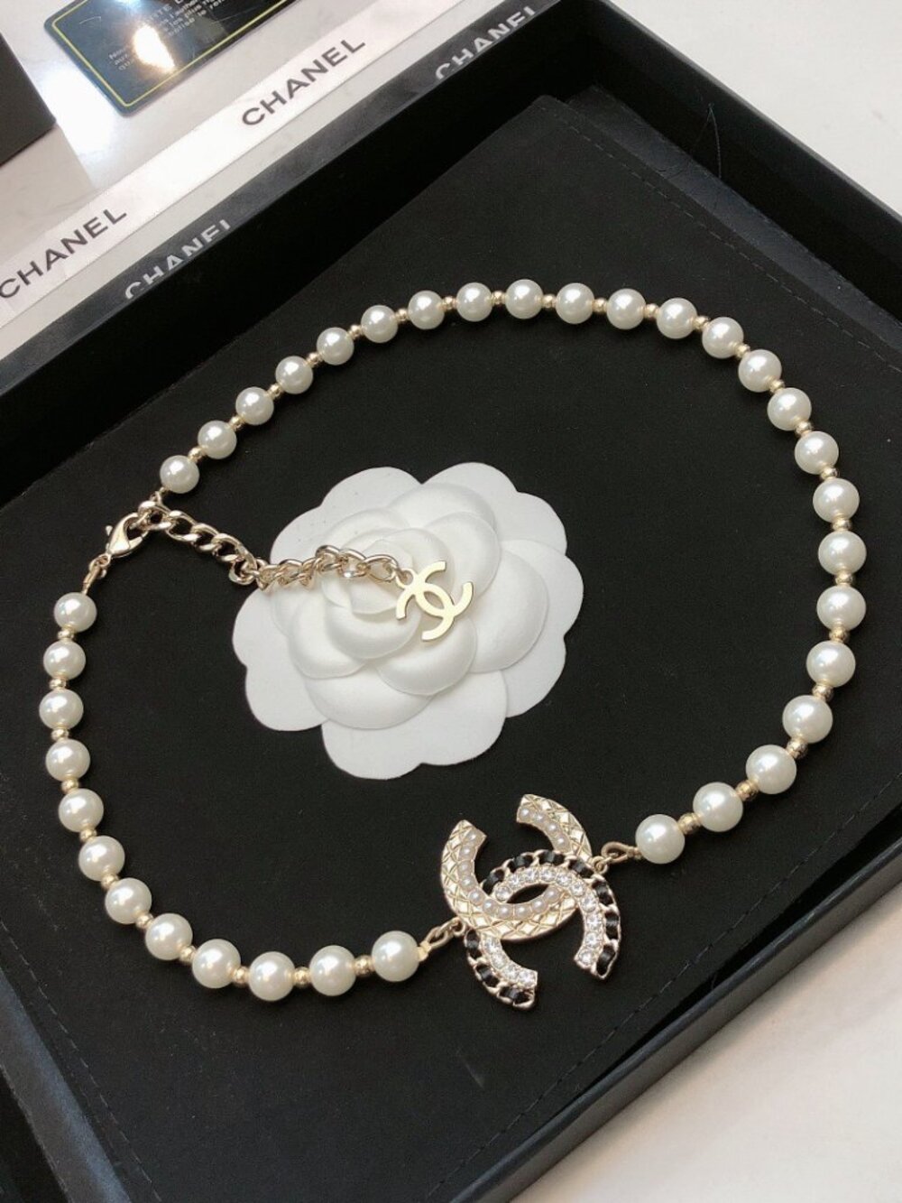 Chanel Pearl CC Logo Choker Necklace